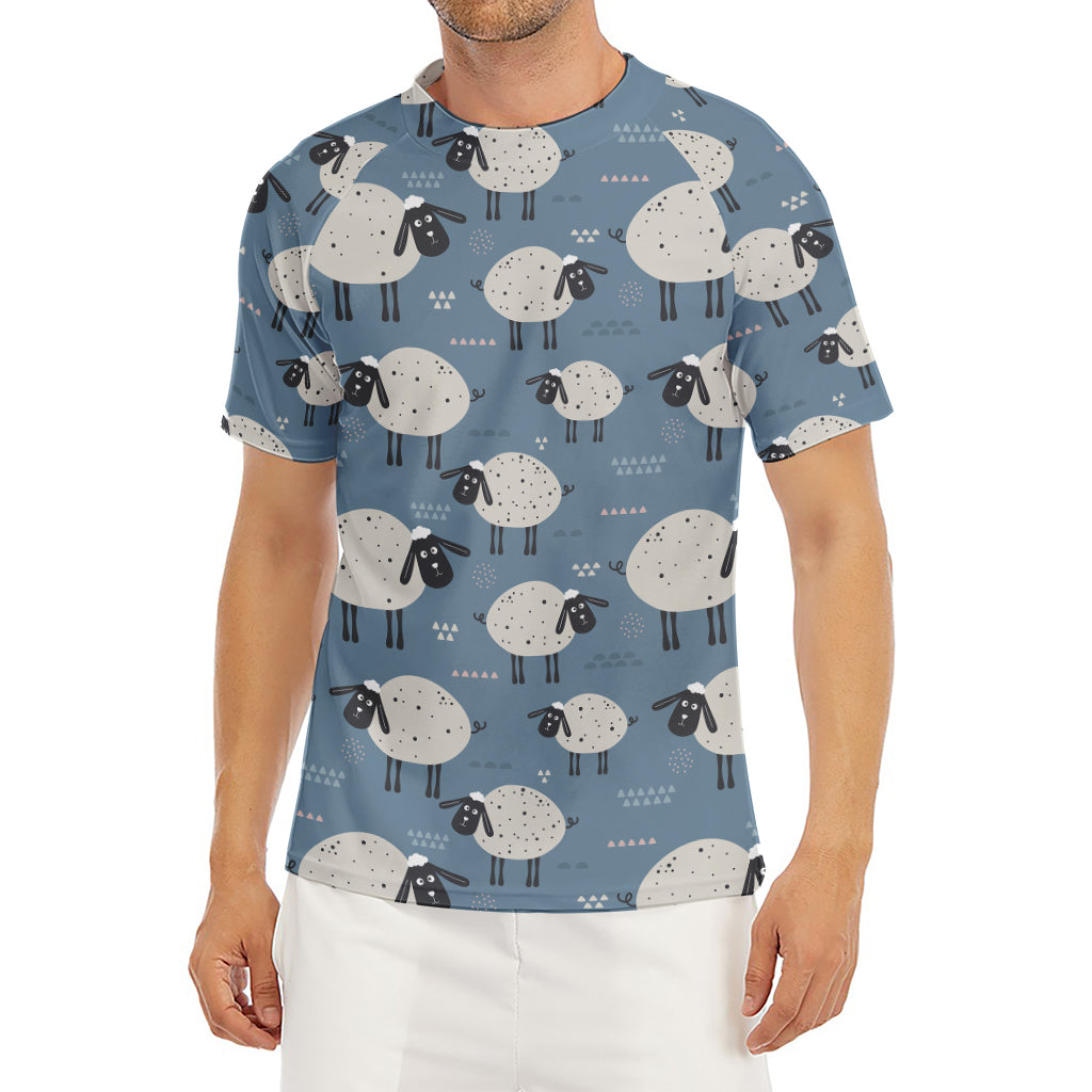 Happy Sheep Pattern Print Men's Short Sleeve Rash Guard