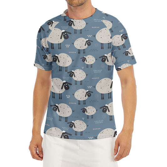Happy Sheep Pattern Print Men's Short Sleeve Rash Guard