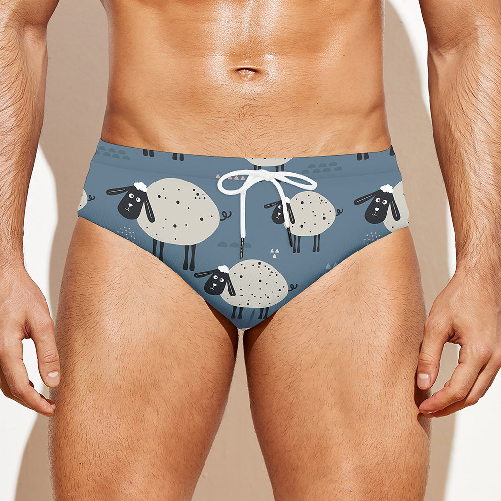 Happy Sheep Pattern Print Men's Swim Briefs