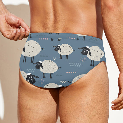 Happy Sheep Pattern Print Men's Swim Briefs