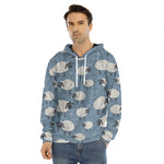 Happy Sheep Pattern Print Men's Velvet Pullover Hoodie