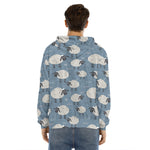 Happy Sheep Pattern Print Men's Velvet Pullover Hoodie
