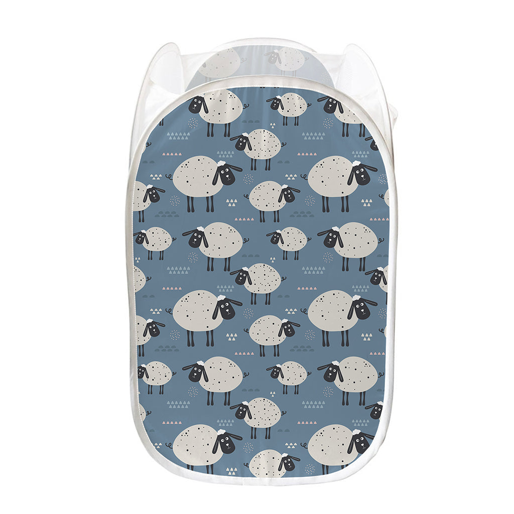Happy Sheep Pattern Print Mesh Laundry Hamper