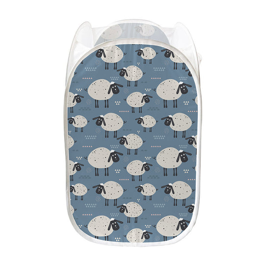 Happy Sheep Pattern Print Mesh Laundry Hamper