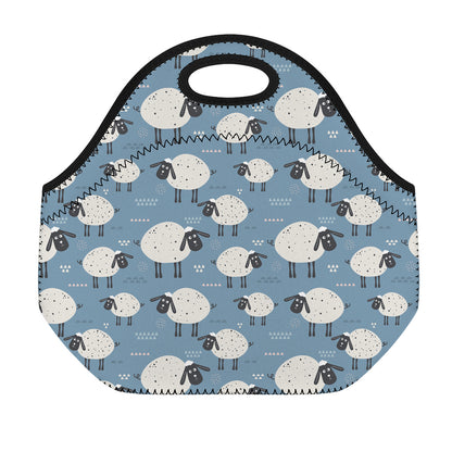 Happy Sheep Pattern Print Neoprene Lunch Bag