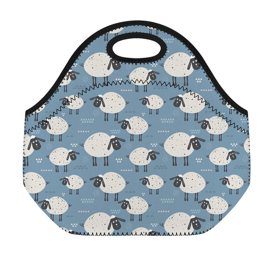 Happy Sheep Pattern Print Neoprene Lunch Bag