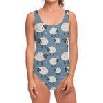 Happy Sheep Pattern Print One Piece Swimsuit