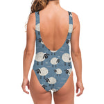 Happy Sheep Pattern Print One Piece Swimsuit