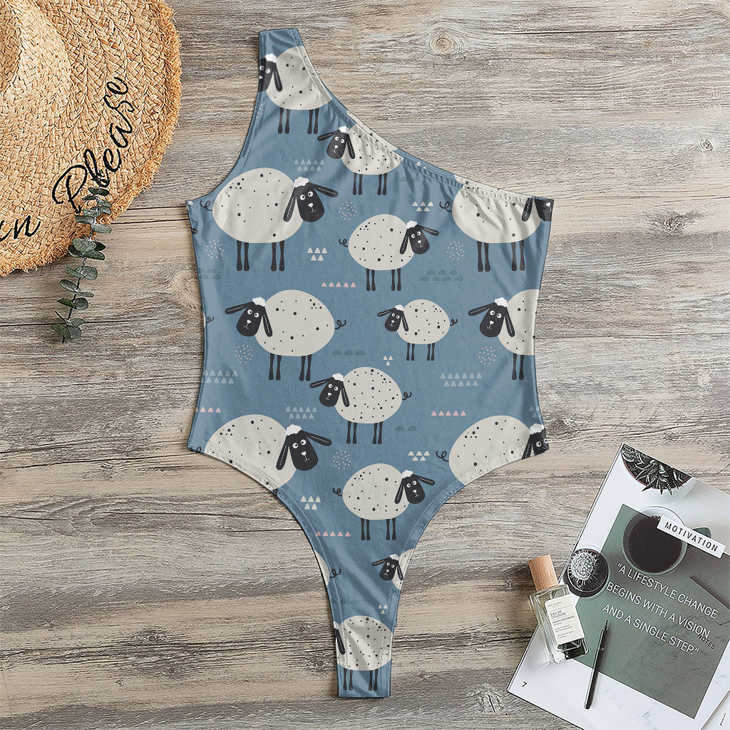 Happy Sheep Pattern Print One Shoulder Bodysuit