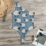 Happy Sheep Pattern Print One Shoulder Bodysuit