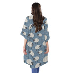 Happy Sheep Pattern Print Open Front Beach Cover Up