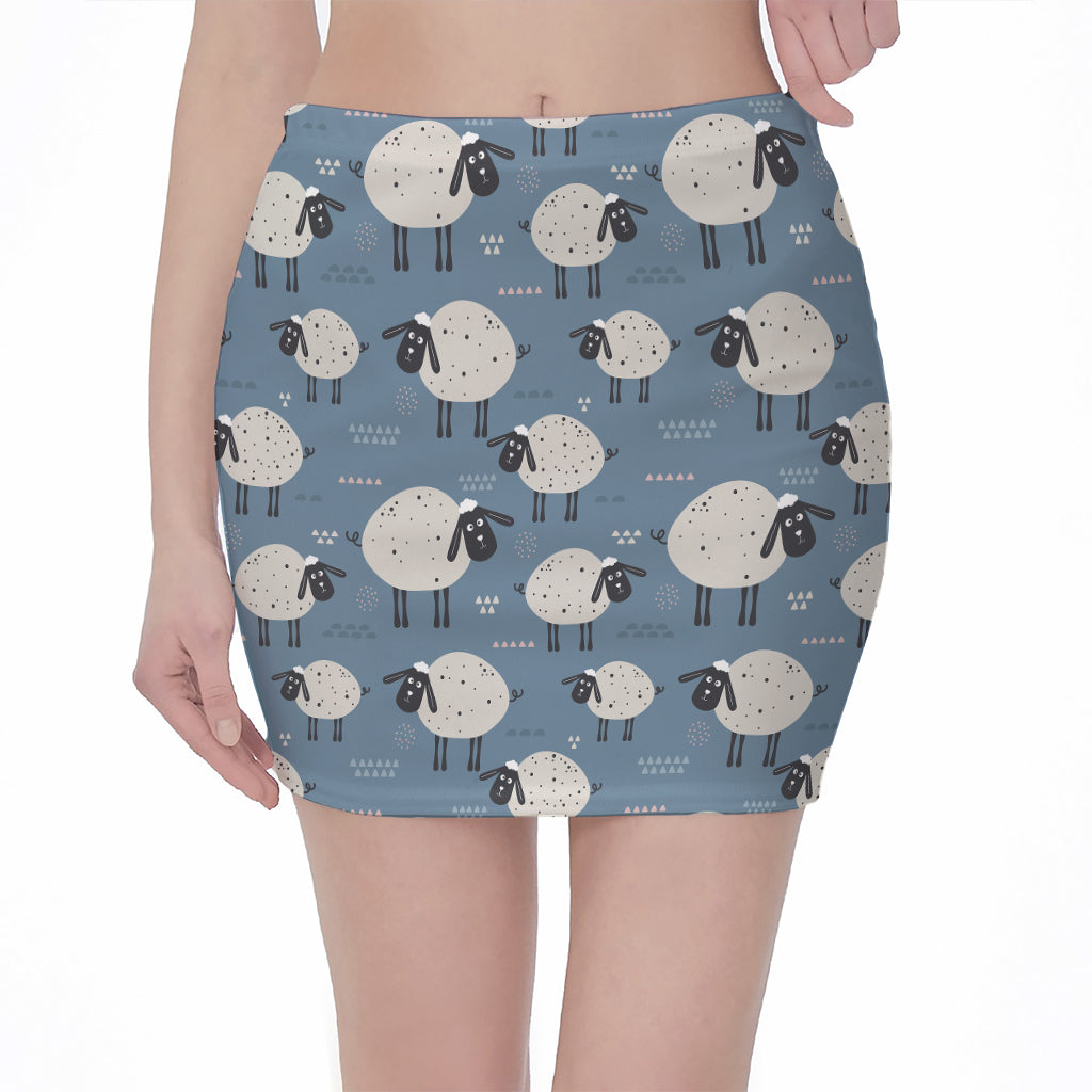 Happy Sheep Pattern Print Pencil Mini Skirt