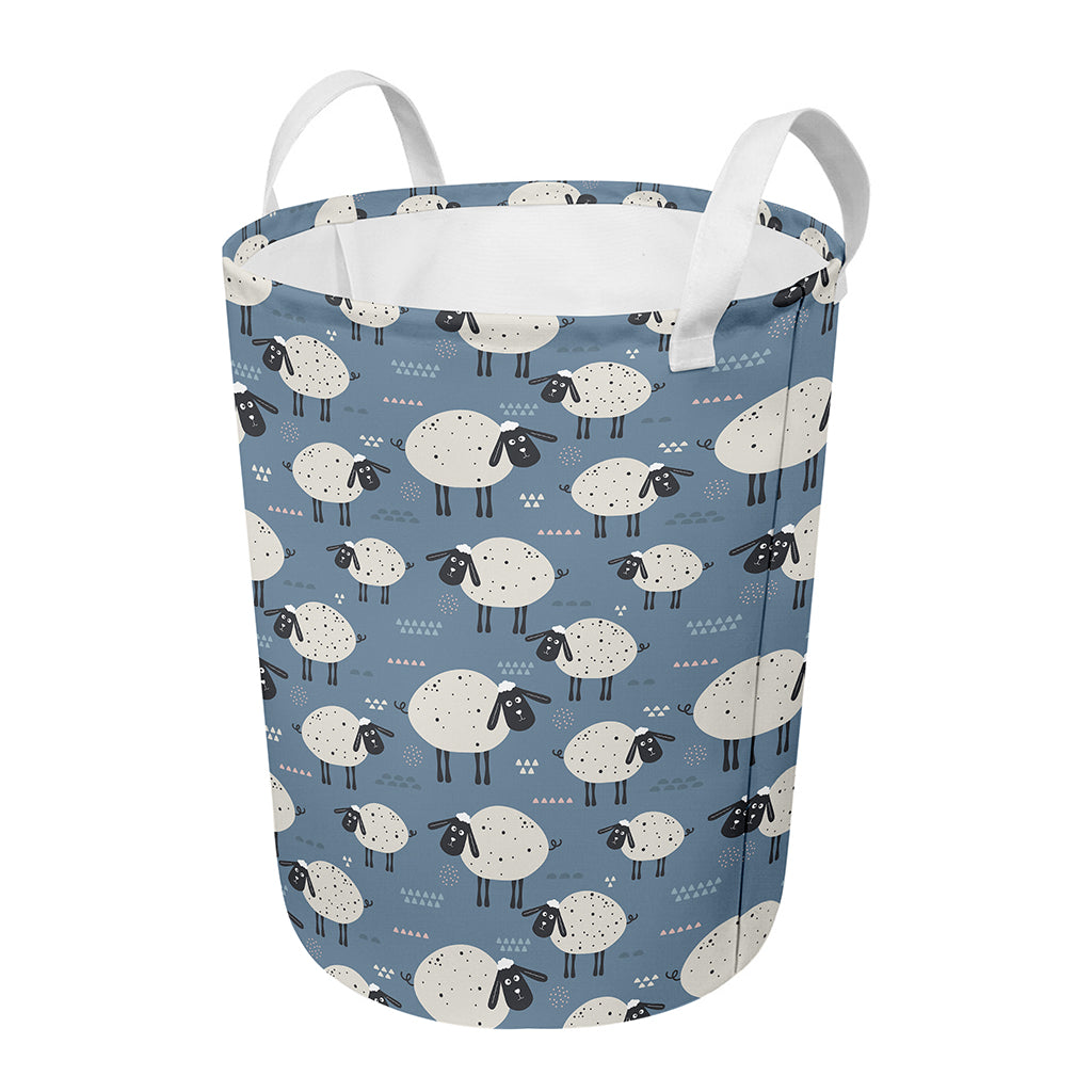 Happy Sheep Pattern Print Round Laundry Basket