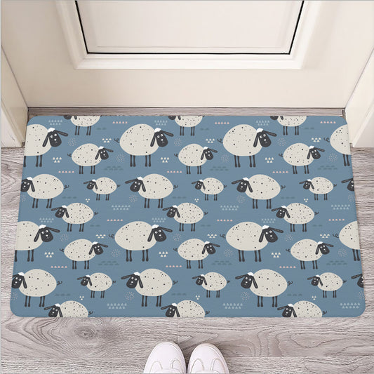 Happy Sheep Pattern Print Rubber Doormat