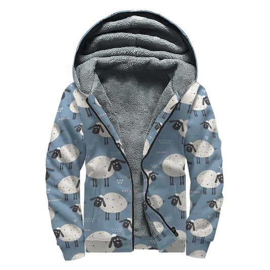 Happy Sheep Pattern Print Sherpa Lined Zip Up Hoodie