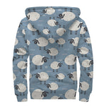 Happy Sheep Pattern Print Sherpa Lined Zip Up Hoodie