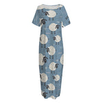 Happy Sheep Pattern Print Short Sleeve Long Nightdress