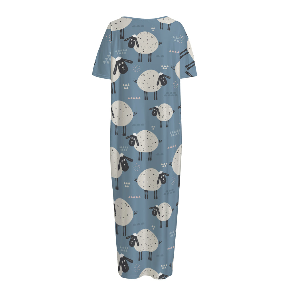 Happy Sheep Pattern Print Short Sleeve Long Nightdress