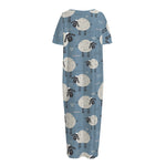 Happy Sheep Pattern Print Short Sleeve Long Nightdress