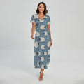 Happy Sheep Pattern Print Short Sleeve Maxi Dress