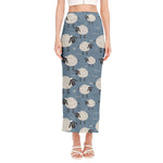Happy Sheep Pattern Print Side Slit Maxi Skirt