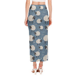 Happy Sheep Pattern Print Side Slit Maxi Skirt