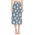 Happy Sheep Pattern Print Side Slit Midi Skirt