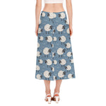 Happy Sheep Pattern Print Side Slit Midi Skirt