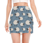 Happy Sheep Pattern Print Side Slit Mini Skirt