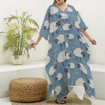 Happy Sheep Pattern Print Silk V-Neck Kaftan Dress