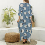 Happy Sheep Pattern Print Silk V-Neck Kaftan Dress