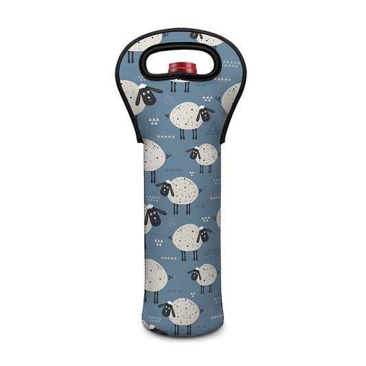 Happy Sheep Pattern Print Single Neoprene Wine Tote