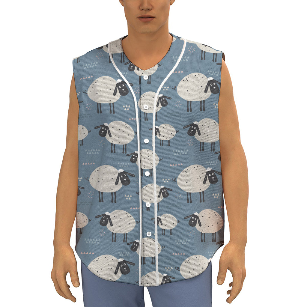 Happy Sheep Pattern Print Sleeveless Baseball Jersey