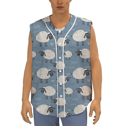 Happy Sheep Pattern Print Sleeveless Baseball Jersey