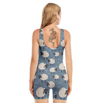 Happy Sheep Pattern Print Sleeveless One Piece Swimsuit