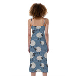 Happy Sheep Pattern Print Slim Fit Midi Cami Dress
