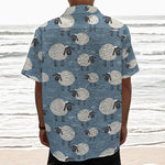 Happy Sheep Pattern Print Textured Short Sleeve Shirt