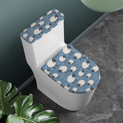 Happy Sheep Pattern Print Toilet Lid And Tank Cover Set