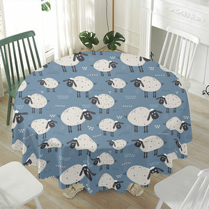 Happy Sheep Pattern Print Waterproof Round Tablecloth