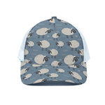 Happy Sheep Pattern Print White Mesh Trucker Cap