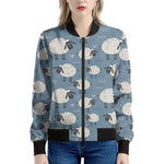 Happy Sheep Pattern Print Women's Bomber Jacket