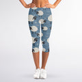 Happy Sheep Pattern Print Women's Capri Leggings