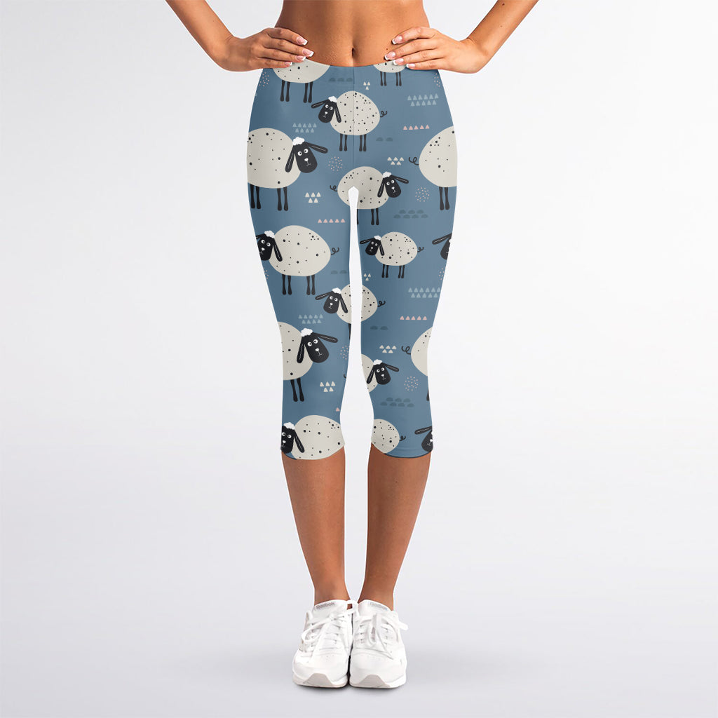 Happy Sheep Pattern Print Women's Capri Leggings