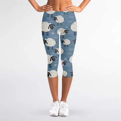 Happy Sheep Pattern Print Women's Capri Leggings