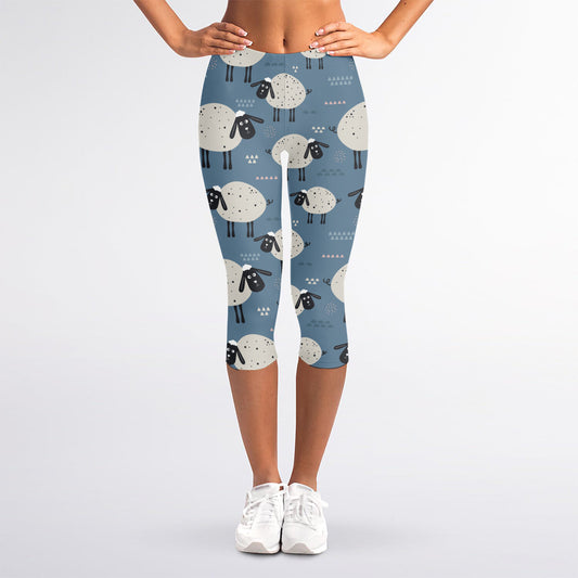 Happy Sheep Pattern Print Women's Capri Leggings