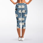 Happy Sheep Pattern Print Women's Capri Leggings