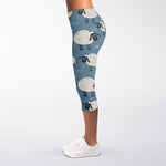 Happy Sheep Pattern Print Women's Capri Leggings