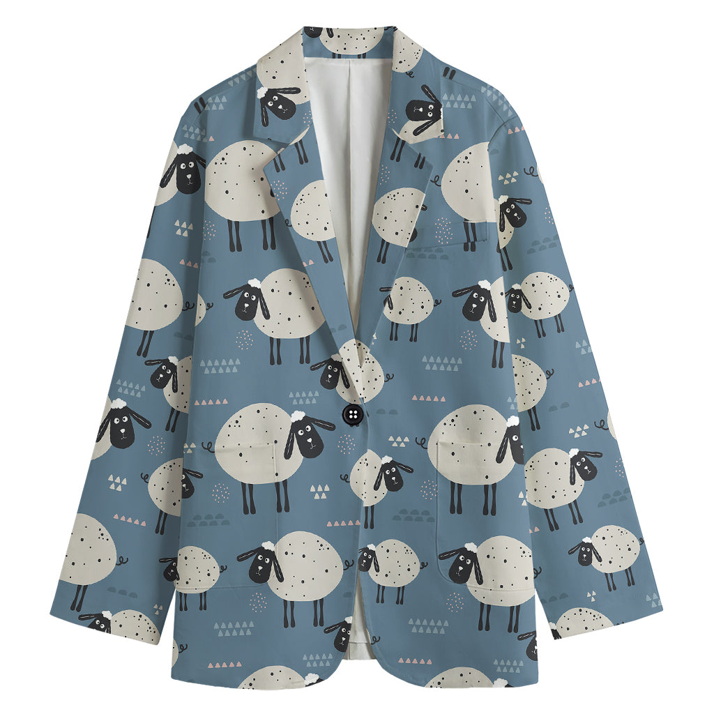 Happy Sheep Pattern Print Women's Cotton Blazer