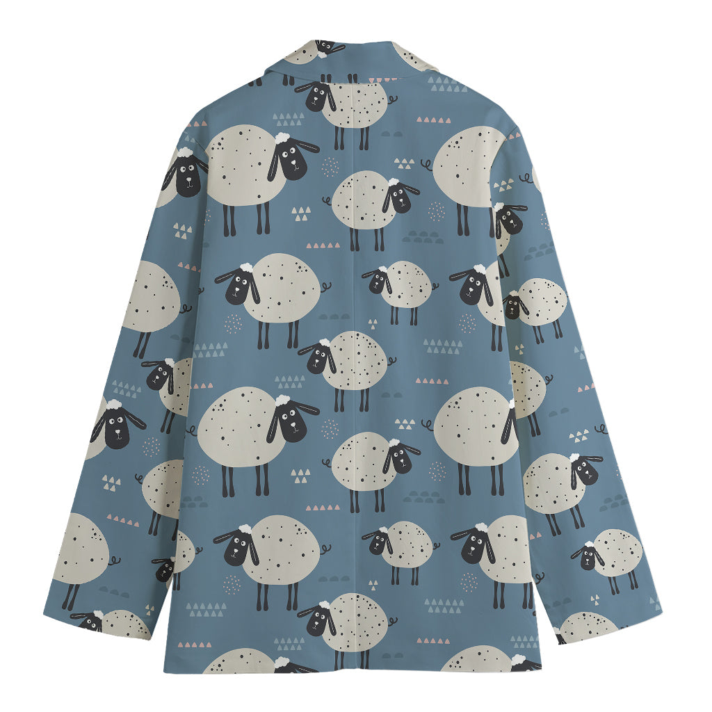 Happy Sheep Pattern Print Women's Cotton Blazer