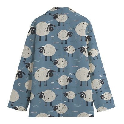 Happy Sheep Pattern Print Women's Cotton Blazer